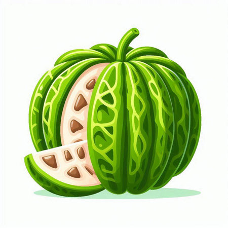 Whole and half of melon. Vector illustration isolated on white background.のイラスト素材