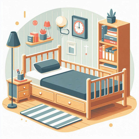 Bedroom interior. Vector illustration in isometric style. Furniture in flat style.のイラスト素材