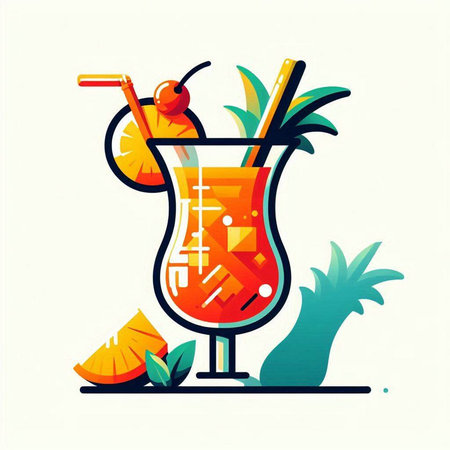 Cocktail with fruits. Vector illustration in flat design style.のイラスト素材