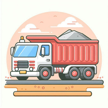 Dump truck flat vector illustration. Freight transportation. Freight service.のイラスト素材