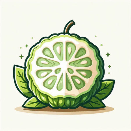 Illustration of Cucurbita Exotic Fruit with Green Leavesのイラスト素材