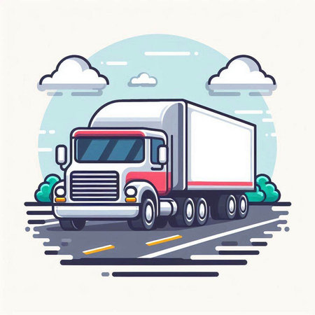 Truck on the road. Vector illustration in flat design style.のイラスト素材