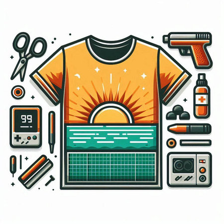 Colorful vector illustration of a set of graphic design elements for t-shirt print.のイラスト素材