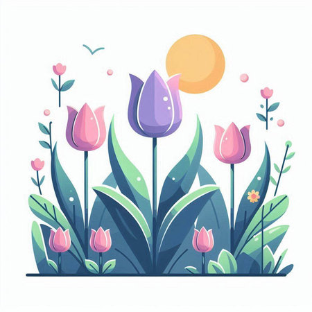 Tulip flowers in the garden. Vector illustration in flat styleのイラスト素材