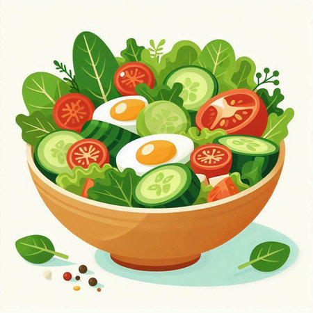 Vegetable salad in a bowl. Vector illustration of vegetable salad.のイラスト素材