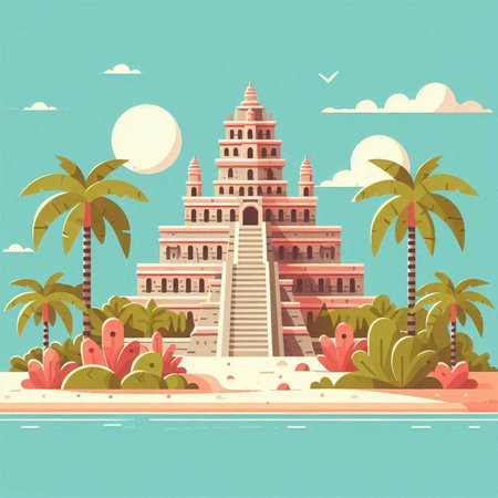 Hindu temple on the beach. Vector illustration in flat style.のイラスト素材