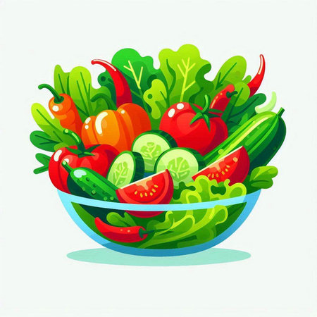 Vegetable salad in a bowl. Vector illustration in cartoon style.のイラスト素材