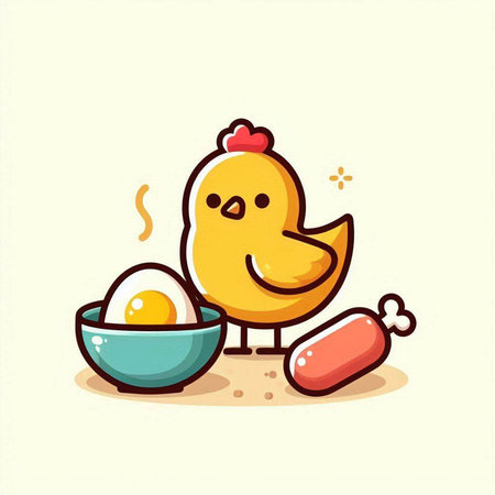 chicken and egg vector illustration, cute chicken and egg vector iconのイラスト素材