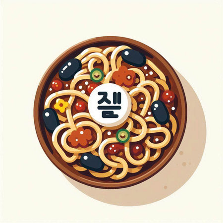 Japanese cuisine. Noodles in a bowl. Vector illustration.のイラスト素材