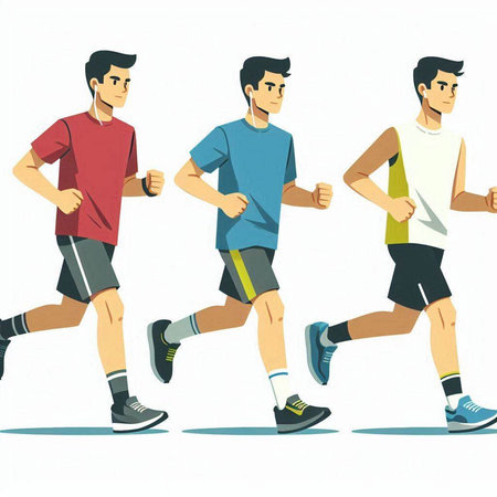 Running people, men jogging. Vector illustration in flat style.のイラスト素材