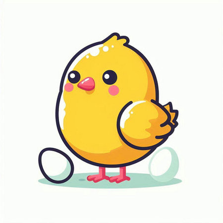 Cute yellow chicken and egg on white background. Vector illustration.のイラスト素材