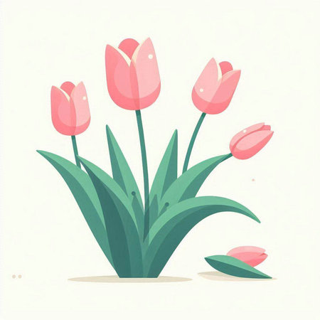 Tulip flowers in flat style on white background. Vector illustration.のイラスト素材