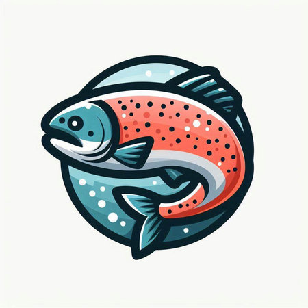Illustration of a salmon fish mascot isolated on a white background.のイラスト素材