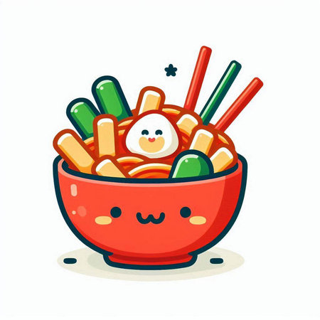 Cute kawaii bowl of noodle. Cartoon vector illustration.のイラスト素材
