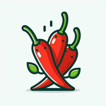 Chili pepper vector illustration. Flat design of chilli pepper with green leaves.のイラスト素材