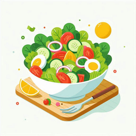 Healthy salad in a bowl on a white background. Vector illustration.のイラスト素材