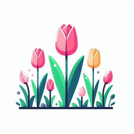 Tulip flowers in the garden. Vector illustration in flat styleのイラスト素材