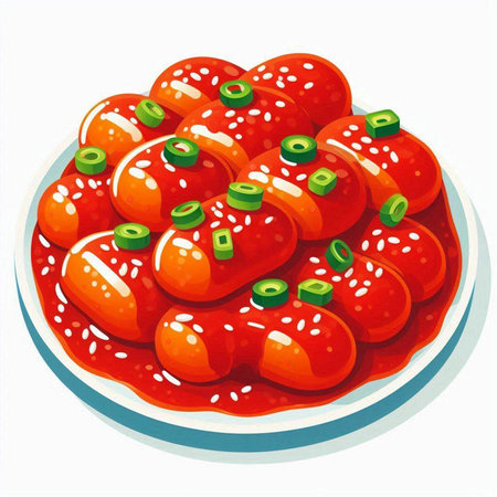 Illustration of a plate with chili peppers on a white background.のイラスト素材