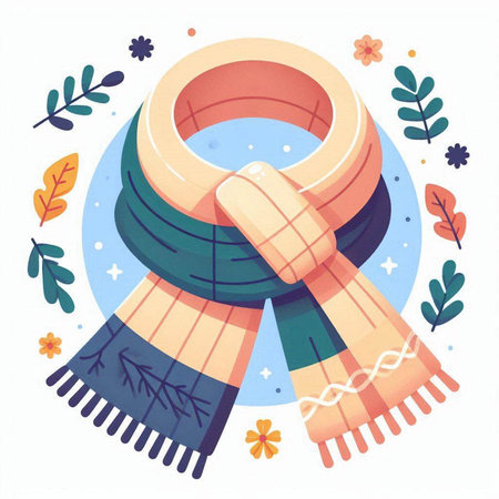 Woolen scarf and shawl. Hand drawn vector illustration.のイラスト素材