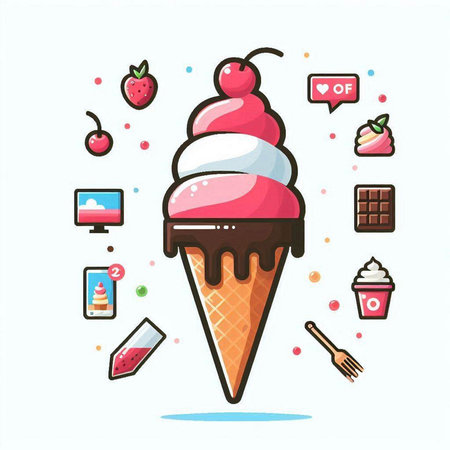 Ice cream and food icon set. Vector illustration in flat style.のイラスト素材