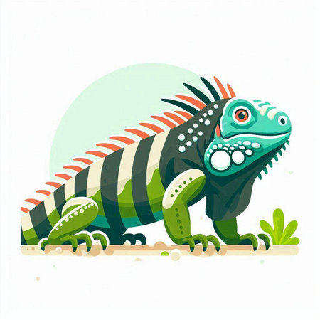 Green iguana on white background. Vector illustration in cartoon style.のイラスト素材