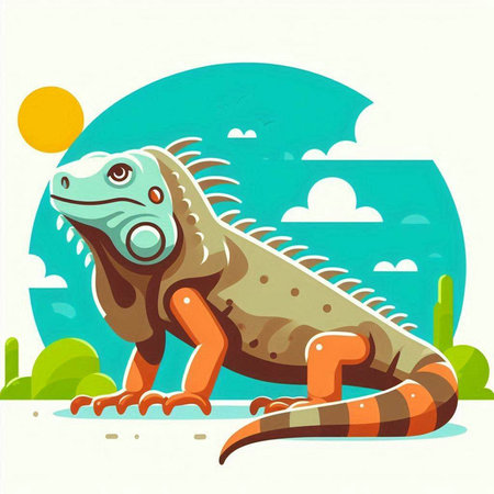 Iguana on the background of the blue sky. Vector illustrationのイラスト素材