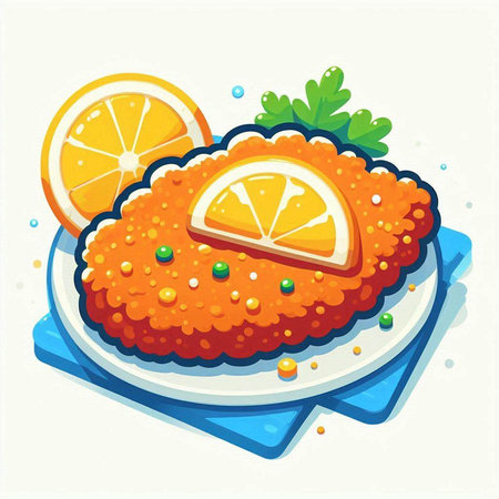 Illustration of a slice of lemon and a plate with a carrot cakeのイラスト素材