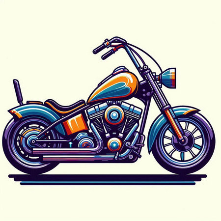 illustration of a custom chopper motorcycle on a white background.のイラスト素材