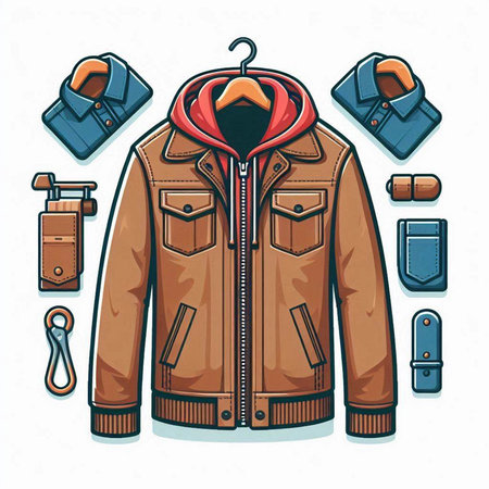 Vector illustration of a warm jacket with different types of clothes and accessoriesのイラスト素材