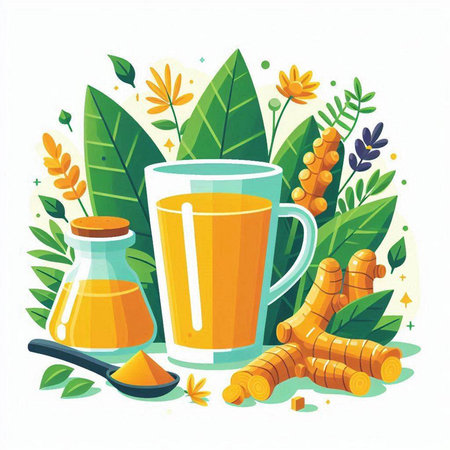 Ginger tea vector illustration. Alternative medicine for colds, flu and colds.のイラスト素材