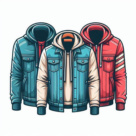Men's winter jackets isolated on a white background. Vector illustration.のイラスト素材