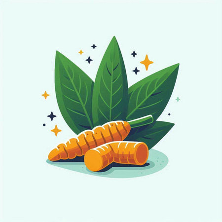 Carrot with leaves and stars. Vector illustration in cartoon style.のイラスト素材