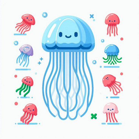 Jellyfish vector illustration. Jellyfish, jellyfish, jellyfish, jellyfish.のイラスト素材