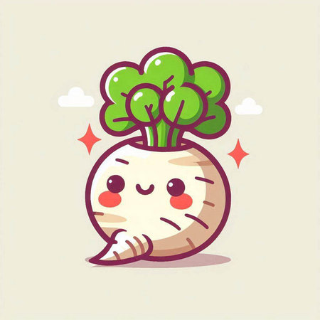 Kawaii turnip cartoon character. Vegetable vector illustration.のイラスト素材