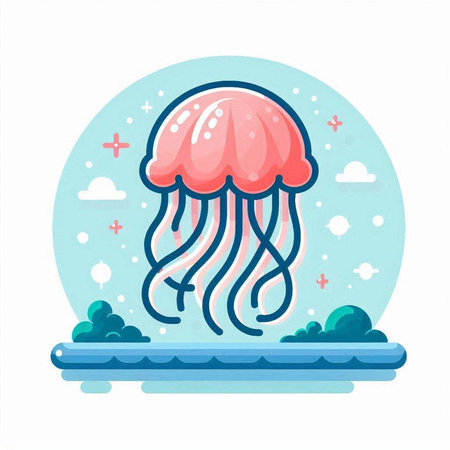 Jellyfish in the sea. Vector illustration in flat style.のイラスト素材