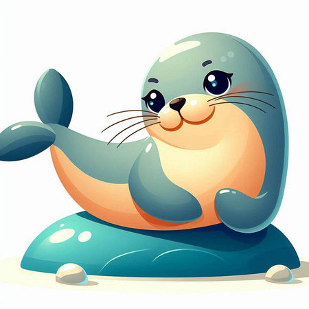 Cute sea lion sitting on a rock. Vector cartoon illustration.のイラスト素材