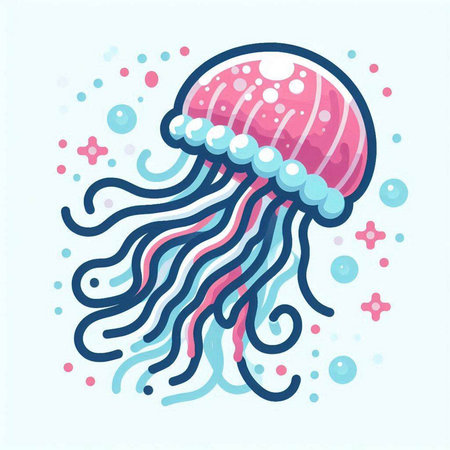 Cartoon jellyfish. Vector illustration of a cute jellyfish.のイラスト素材