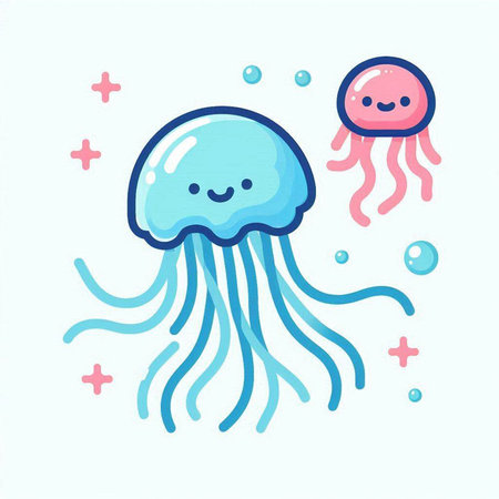 cute jellyfish in the sea, vector illustration, eps10のイラスト素材
