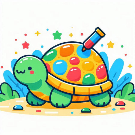 Vector illustration of a cute cartoon turtle character with a test tube.のイラスト素材