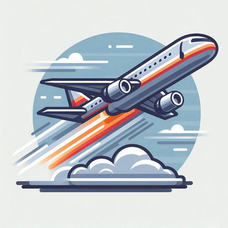 Airplane flying in the sky. Vector illustration in flat style.のイラスト素材