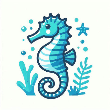 Seahorse in the sea. Vector illustration in a flat style.のイラスト素材
