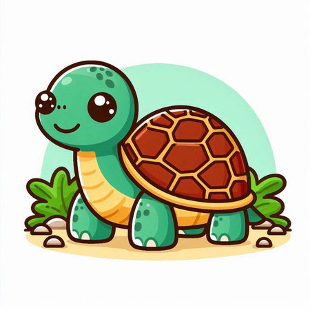 Cute cartoon turtle. Vector illustration isolated on a white background.のイラスト素材
