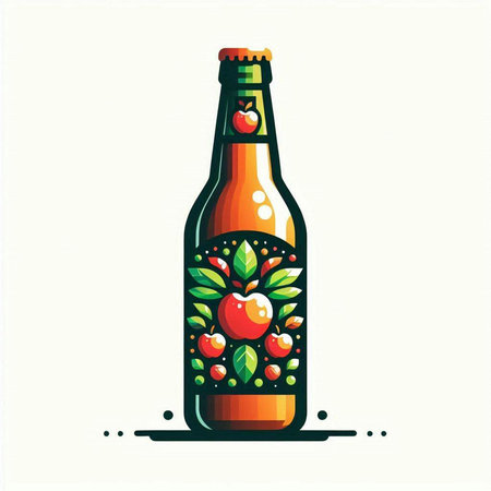 bottle of cider with apples on a white background, vector illustrationのイラスト素材