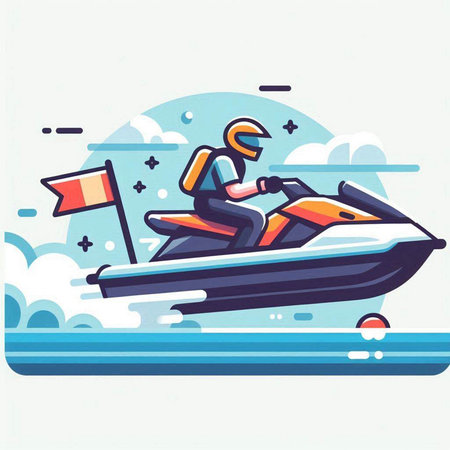 Water scooter. Vector illustration of a water scooter on the waterのイラスト素材