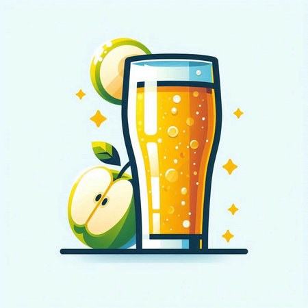 Glass of fresh juice with apple and lemon. Vector illustration in flat styleのイラスト素材