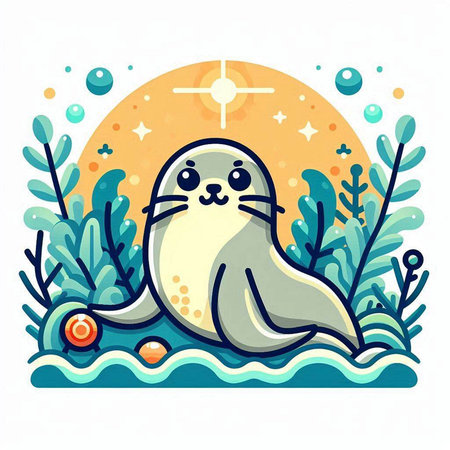 Cute seal in the sea. Vector illustration in cartoon style.のイラスト素材