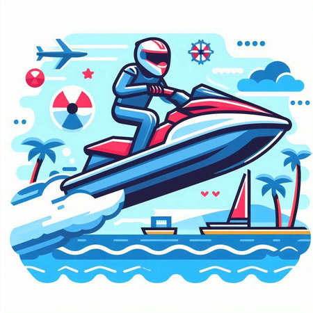 Man on jetski on sea. Extreme sport. Vector illustration.のイラスト素材