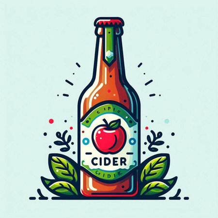 Illustration of a bottle of beer with an apple on a light backgroundのイラスト素材