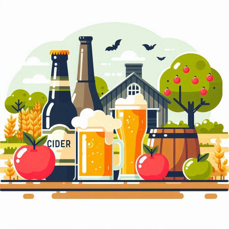 Beer composition with different types of beer. Vector illustration in flat styleのイラスト素材