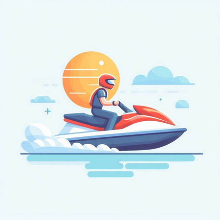 Water scooter. A man in a helmet and a jet ski.のイラスト素材